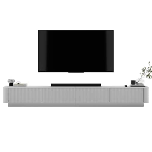 Szafka RTV Uniwersalna 280 cm Glamour Ryflowane Fronty Biały Mat Nowoczesna Komoda RTV
