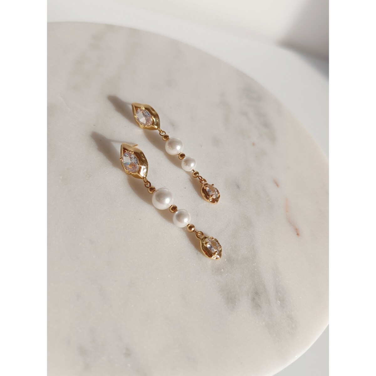 Długie złote kolczyki z perłami cyrkoniami ręcznie robione MODERN glam