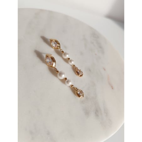 Długie złote kolczyki z perłami cyrkoniami ręcznie robione MODERN glam