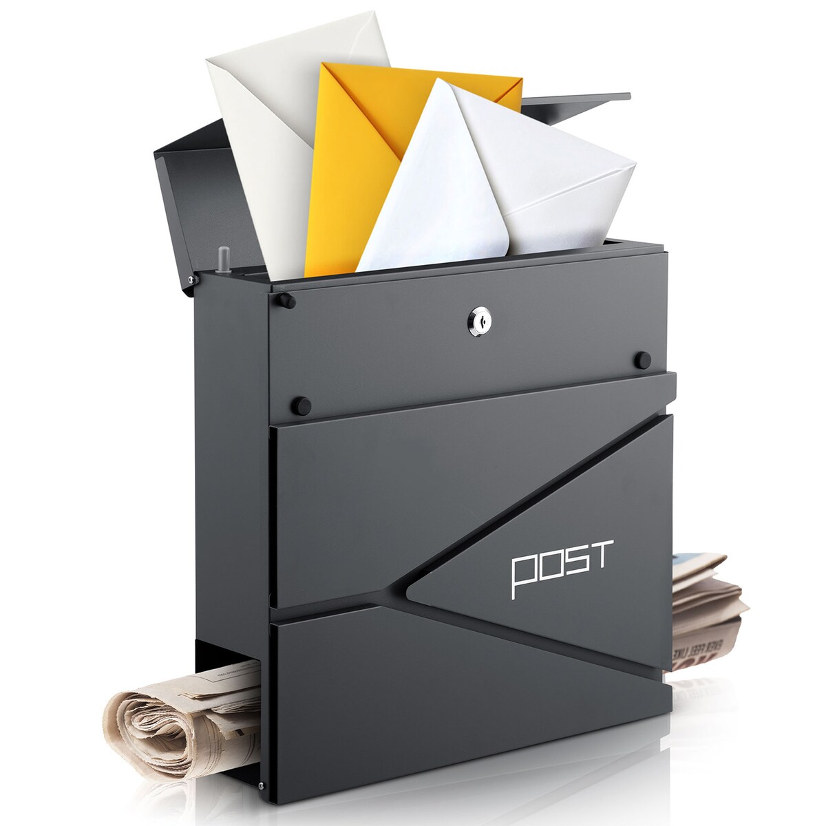 Skrzynka na listy z gazetnikiem Humberg pocztowa na bramę ogrodzenie stalowa antracyt