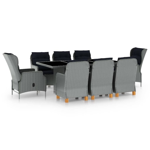 vidaXL 9-cz. zestaw mebli ogrodowych, poduszki, rattan PE, jasnoszary