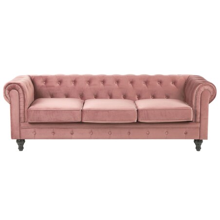Sofa 3-osobowa welurowa różowa CHESTERFIELD