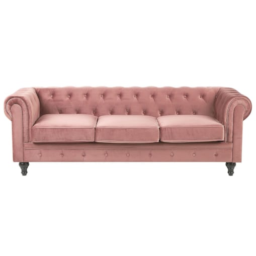 Sofa 3-osobowa welurowa różowa CHESTERFIELD