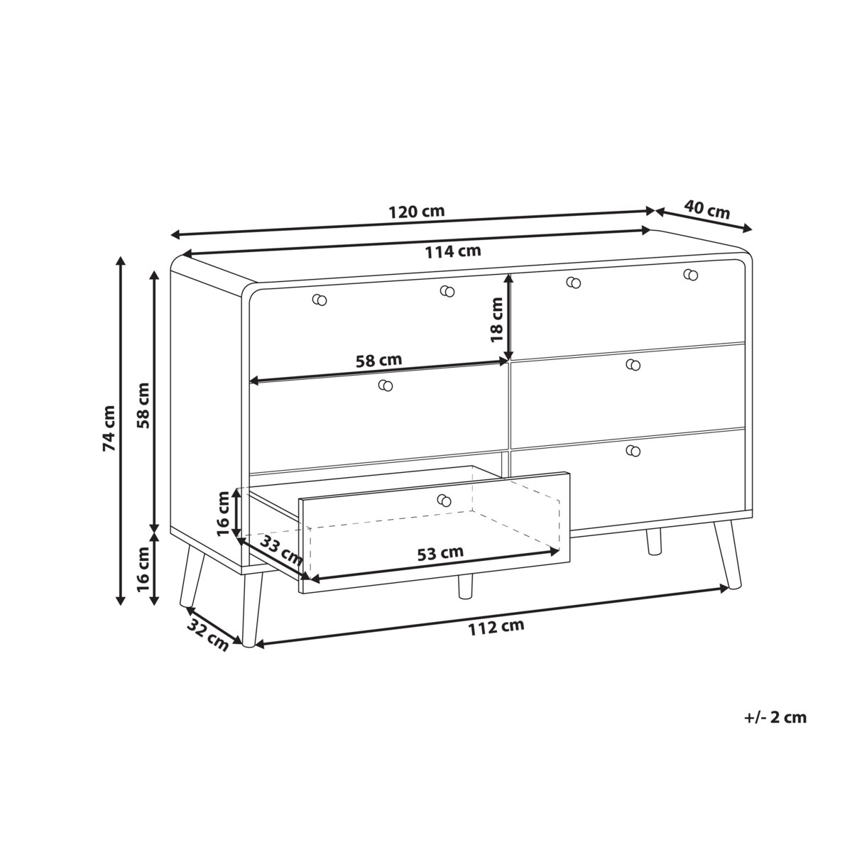 Komoda 6 szuflad MOURA Czarny