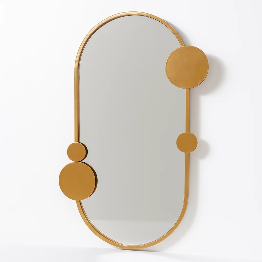 Lustro ścienne SAANA z geometrycznymi zdobieniami, 50 x 76 cm, kolor złoty, szkło