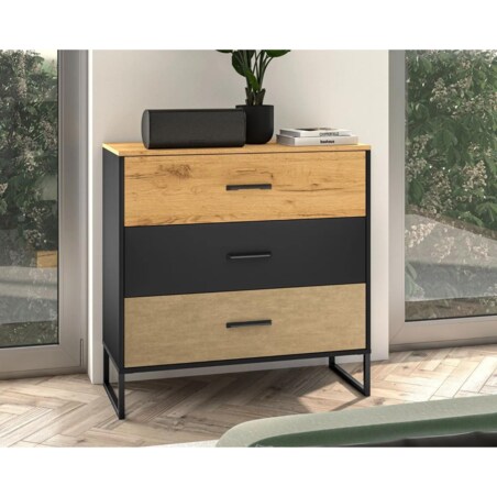 Komoda COLIN 05 3S 90 dąb złoty craft/czarna