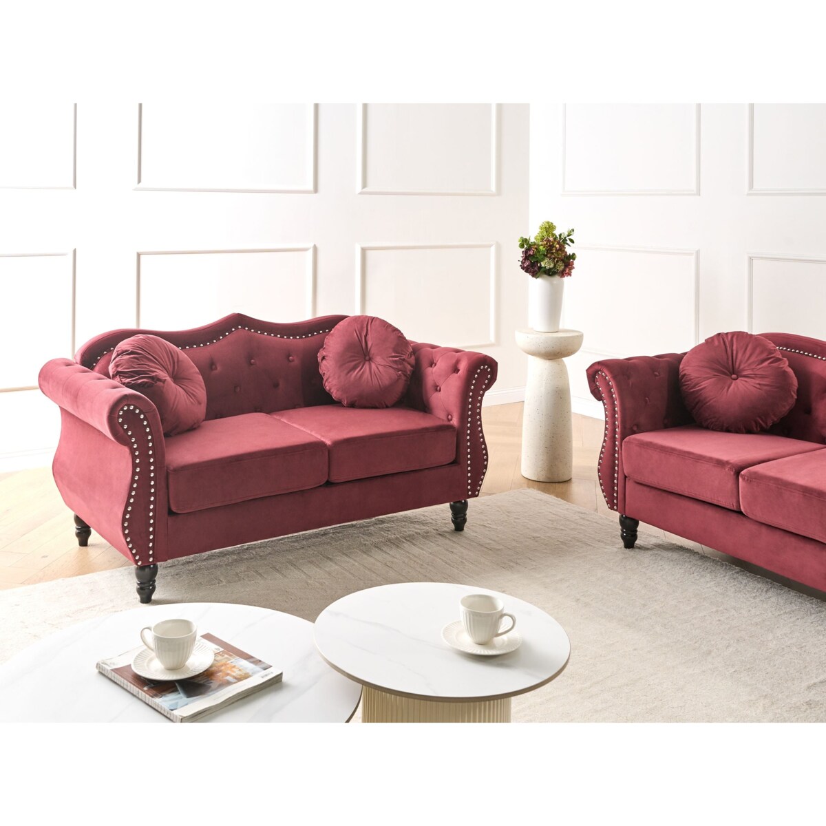 Sofa dla 2 osób SKIEN Welur Bordowy