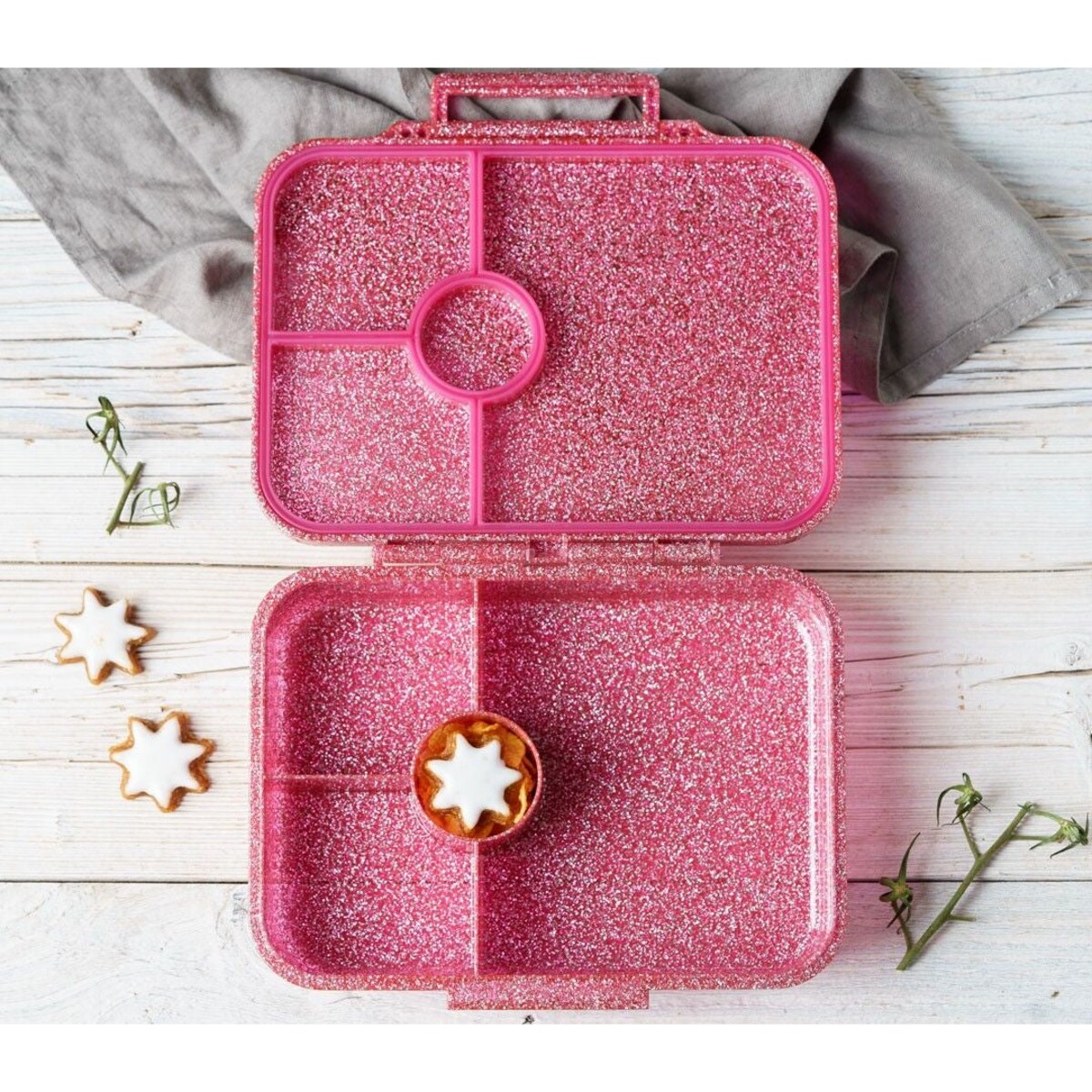 LEKKABOX GLAMOUR brokatowa śniadaniówka z przegródkami, Pink