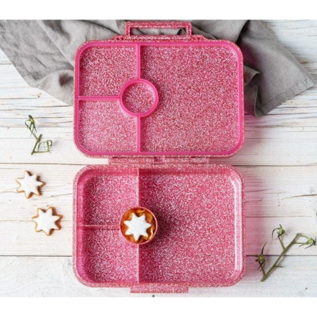 LEKKABOX GLAMOUR brokatowa śniadaniówka z przegródkami, Pink