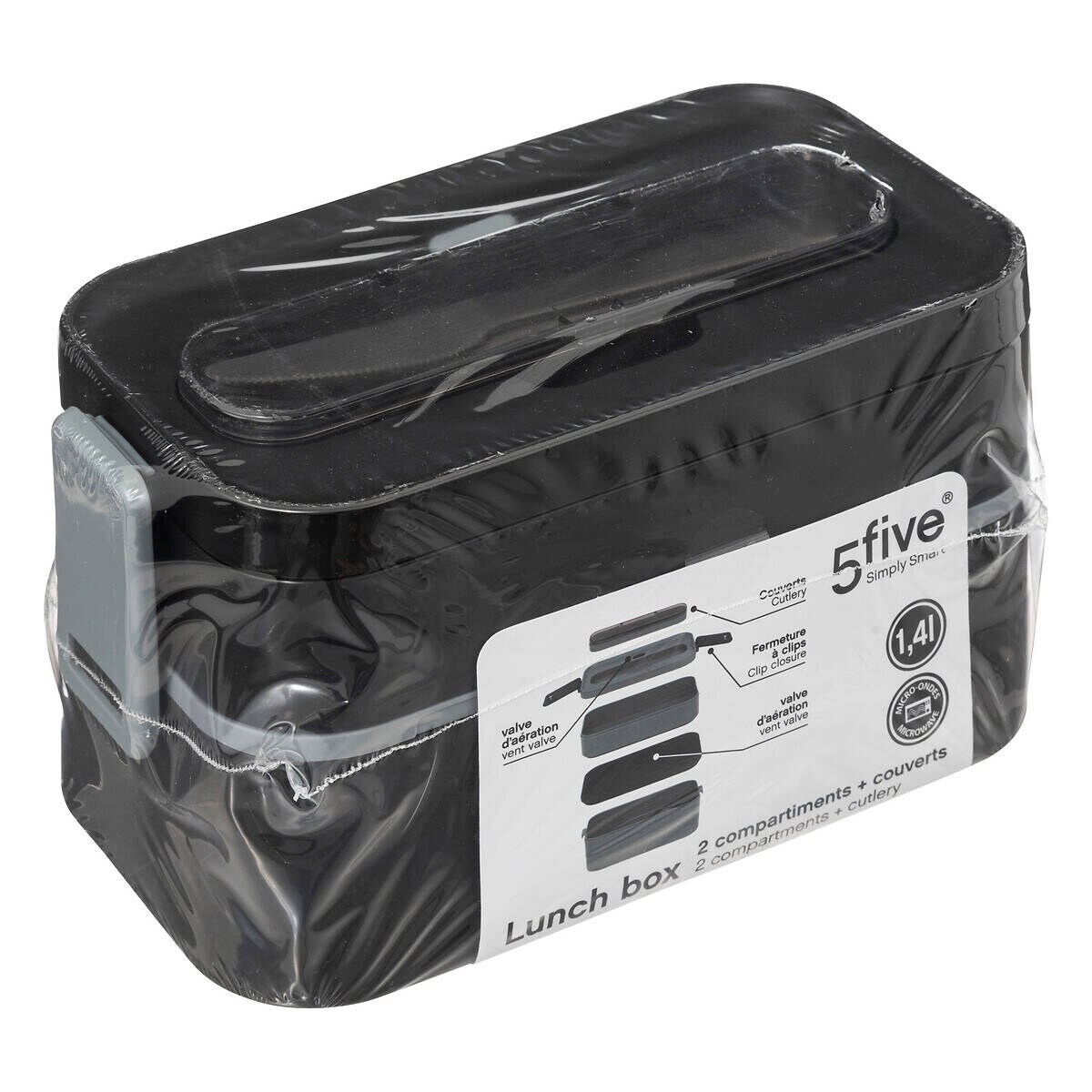 Lunch box do pracy, 2 przegródki + sztućce, 1,4 l