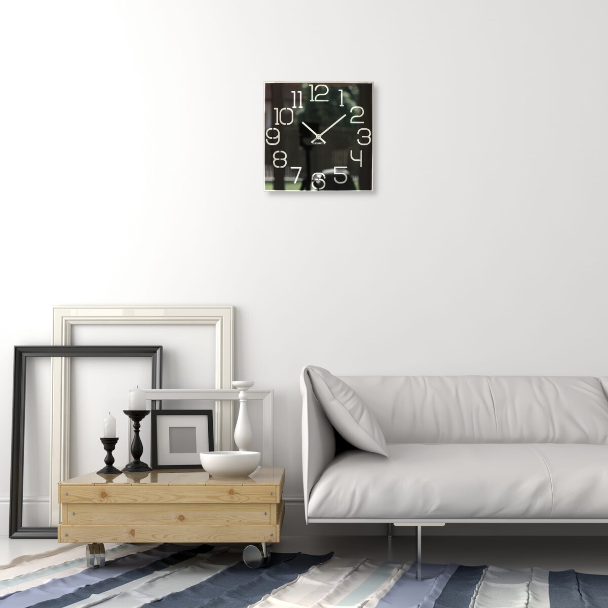 Kwadratowy zegar ścienny czarny DIGIT 30cm