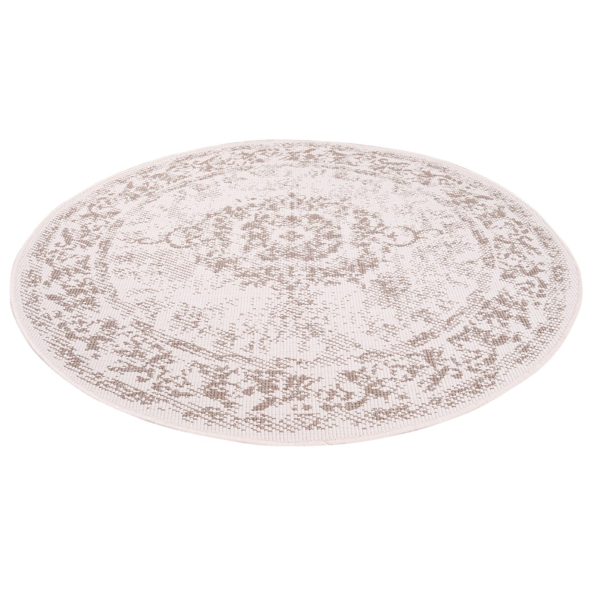 Funkcjonalny dywan okrągły na zewnątrz i do wnętrz, dwustronny DUO 55770 Krem 160x160