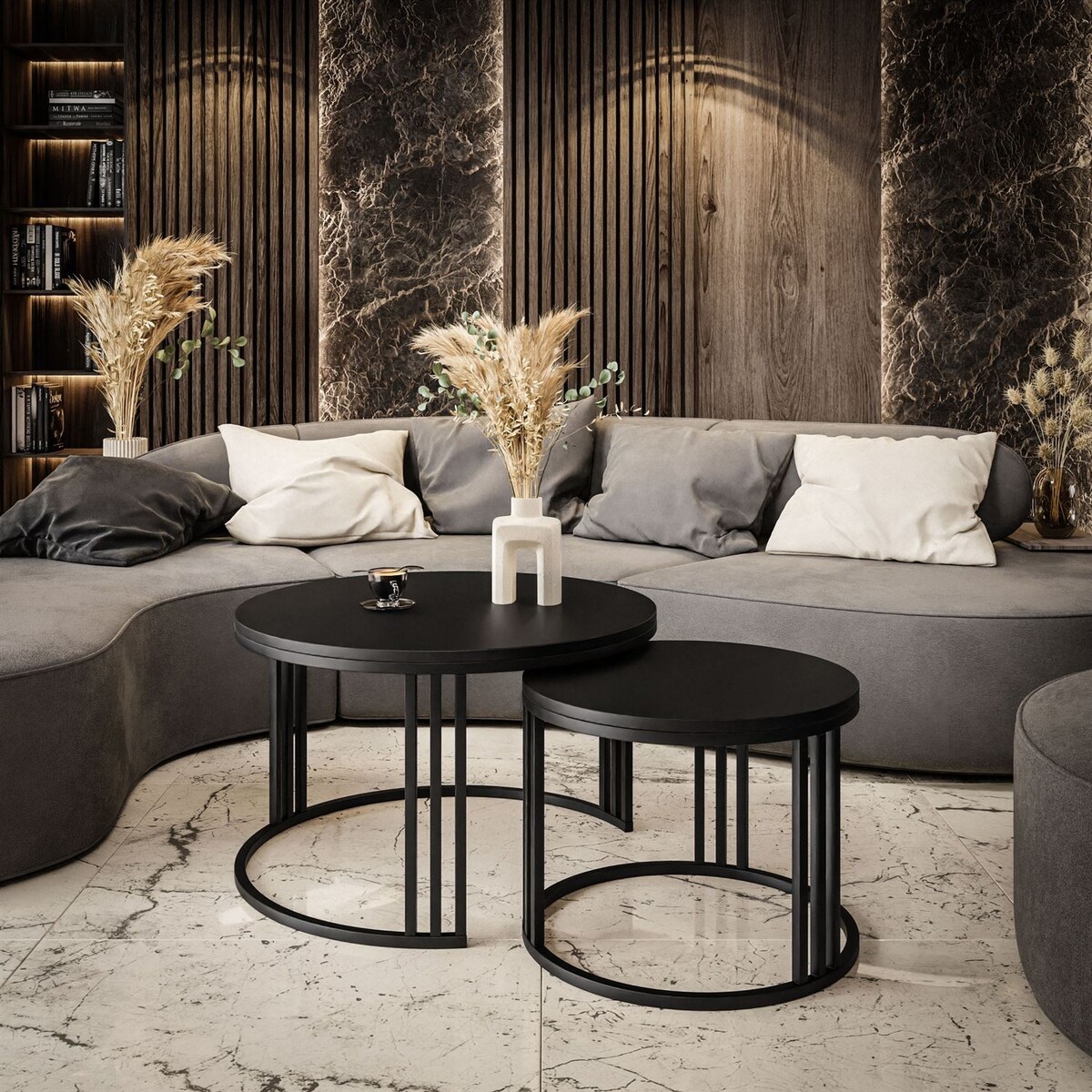 Okrągły stolik kawowy LORI 2w1 czarny mat