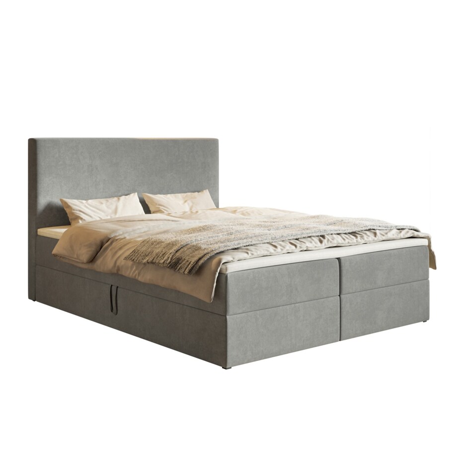 Łóżko kontynentalne G2 do sypialni 140x200 z pojemnikiem i materacem- szare