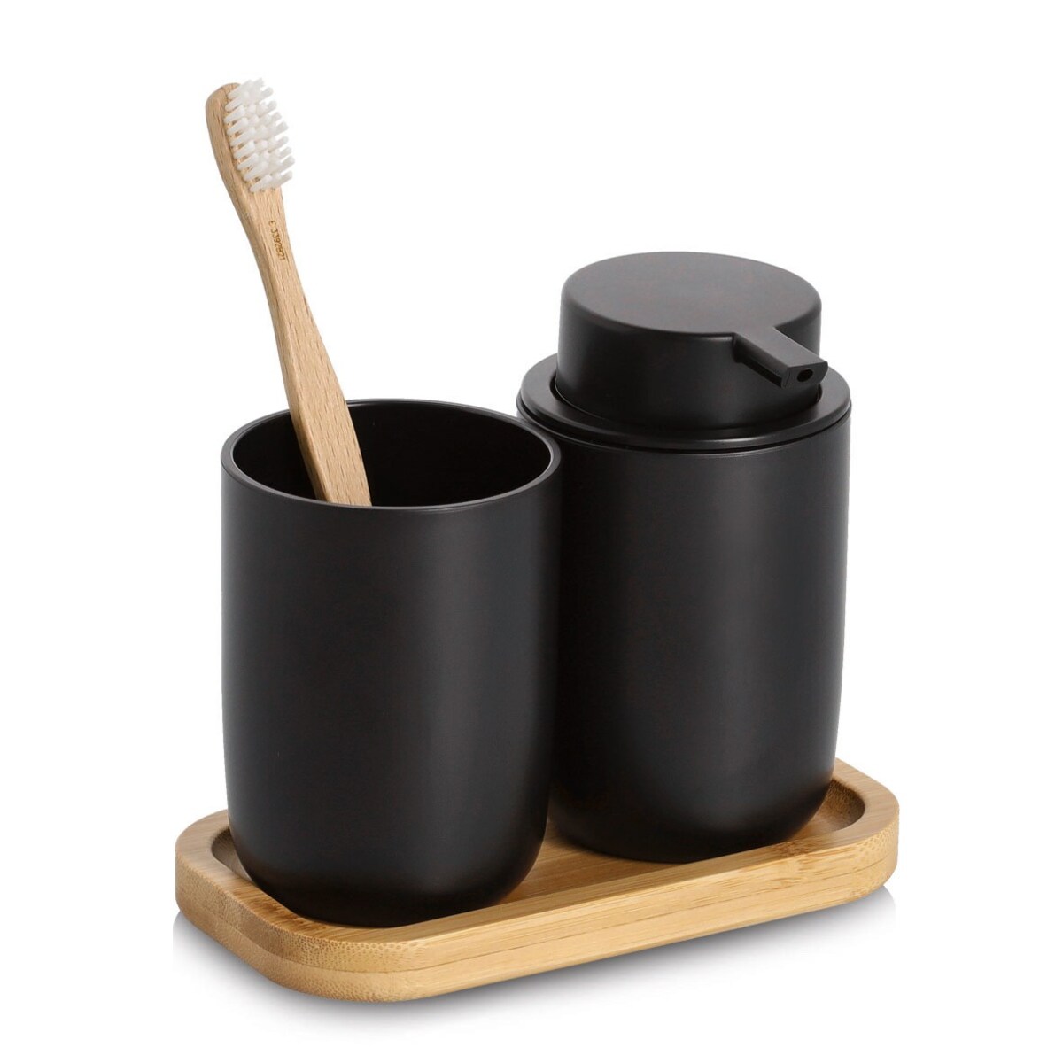 Komplet łazienkowy dozownik 280 ml i kubek z podstawką 13,5x16,5x9 cm ZEFIR czarny