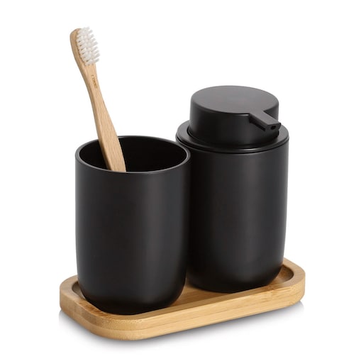 Komplet łazienkowy dozownik 280 ml i kubek z podstawką 13,5x16,5x9 cm ZEFIR czarny
