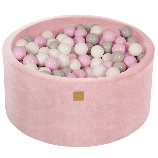 MeowBaby® Velvet Pudrowyróż Okrągły Suchy Basen 90x40cm dla Dziecka, piłki: Biały/Szary/Pastelowy róż