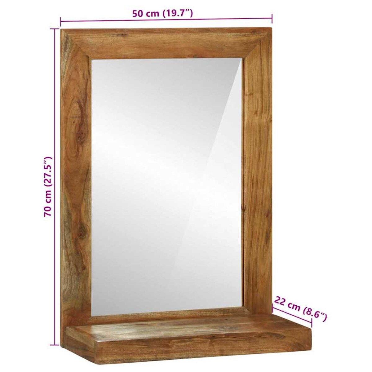 vidaXL Lustro łazienkowe Brązowy 50 x 22 x 70 cm Drewno akacjowe