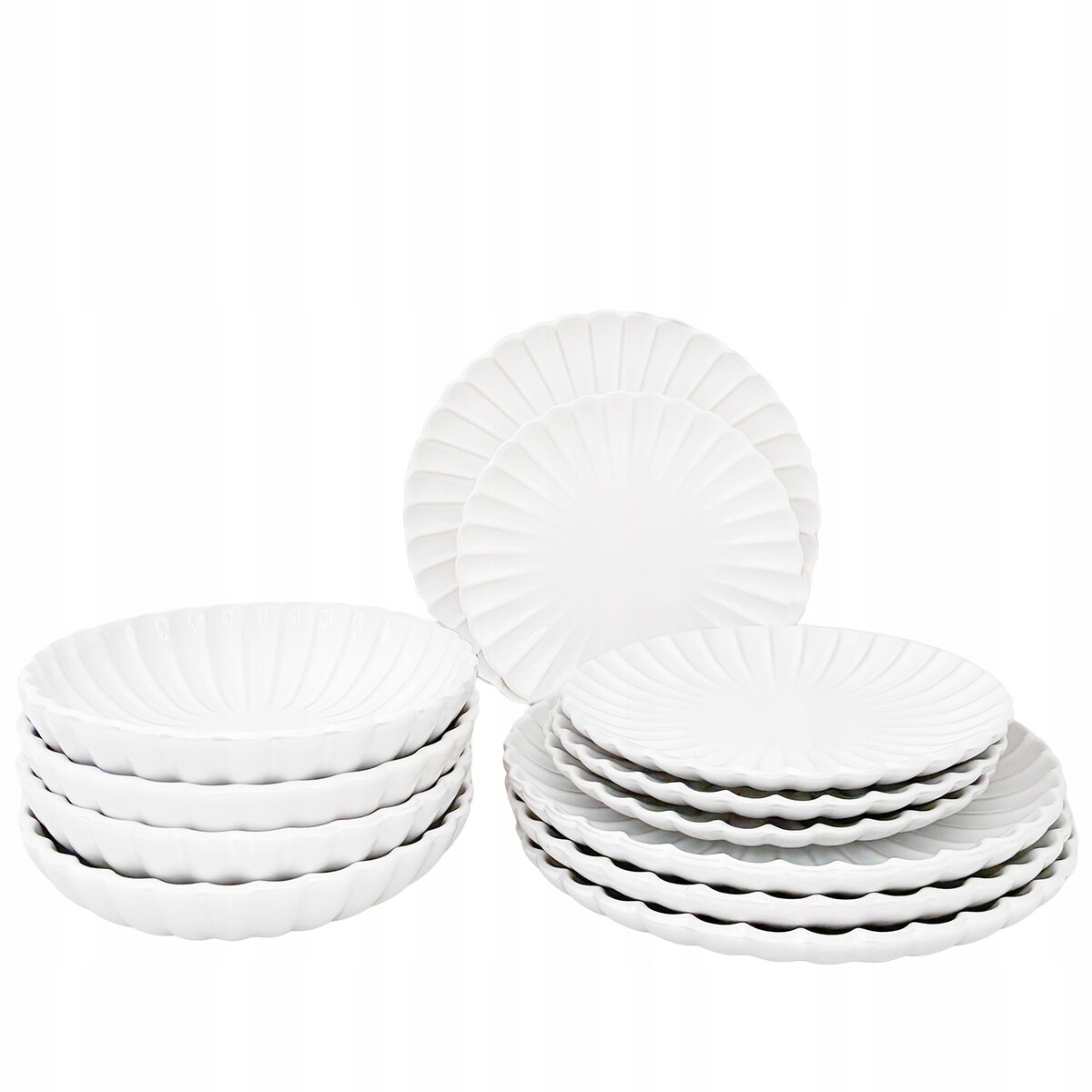 SERWIS OBIADOWY DLA 4 OSÓB BIAŁY CERAMICZNY POŁYSK TALERZE 12 ELEMENTÓW
