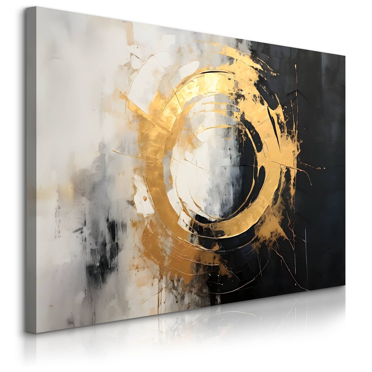 Obraz Do Salonu Sypialni Abstrakcja Okrąg Elementy Złota Beton 70x50cm