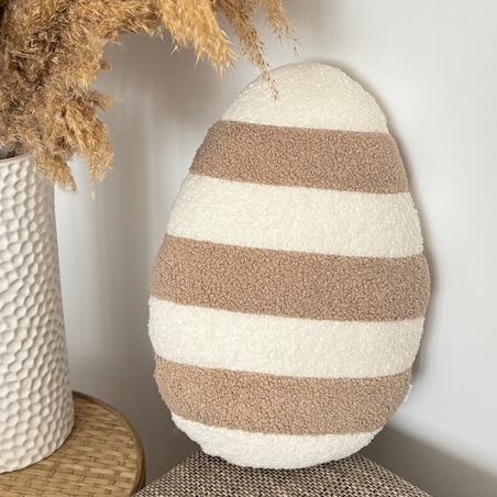 Poduszka Jajko pisanka w paski boucle ecru beżowa