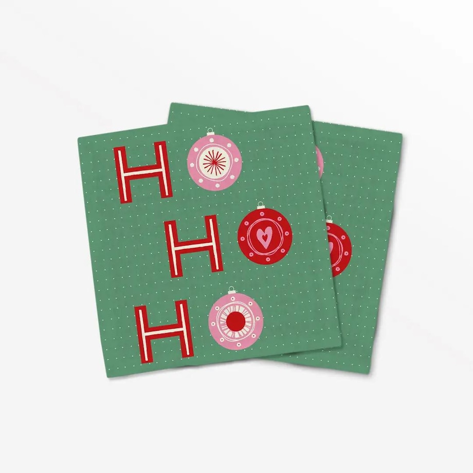 Serwetki świąteczne - HO HO HO - bombki - zielone tło (2szt.)