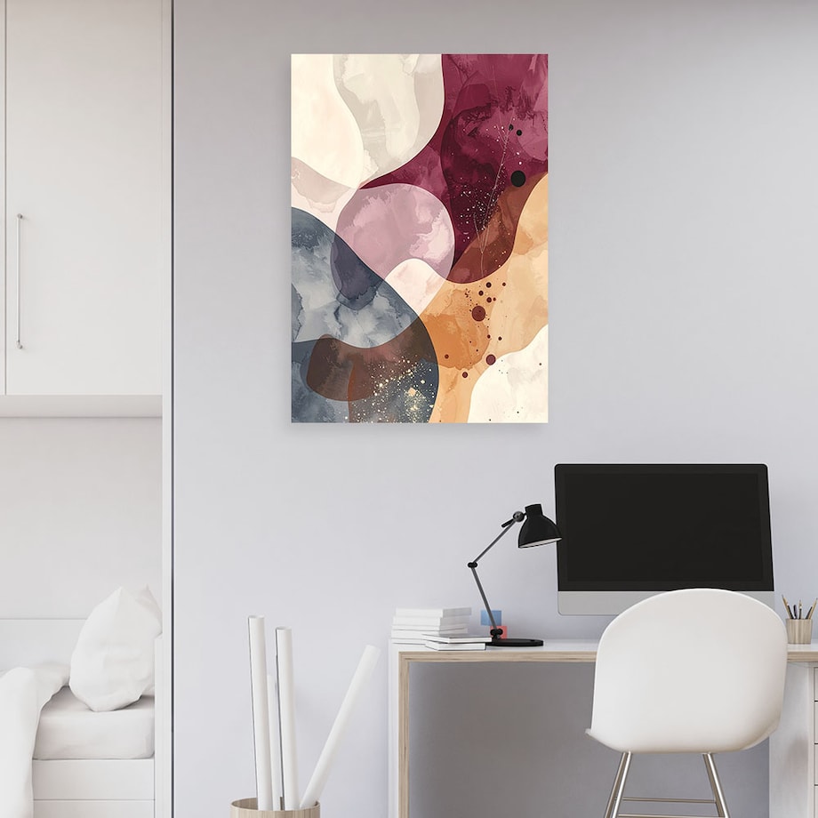 Obraz do salonu sypialni biura hotelu spa, Abstrakcja styl boho w bordowych i beżowych odcieniach 30x45 cm