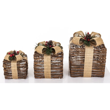 Dekoracja pudełka 3 szt. świecące LED 30x26x26 i 25x21x21 i 18x17x17 cm GEMARA brązowy i czarny