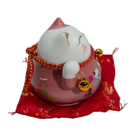Ceramiczny Kot Szczęścia Machający Łapką RÓŻOWY talizman powodzenie PREZENT