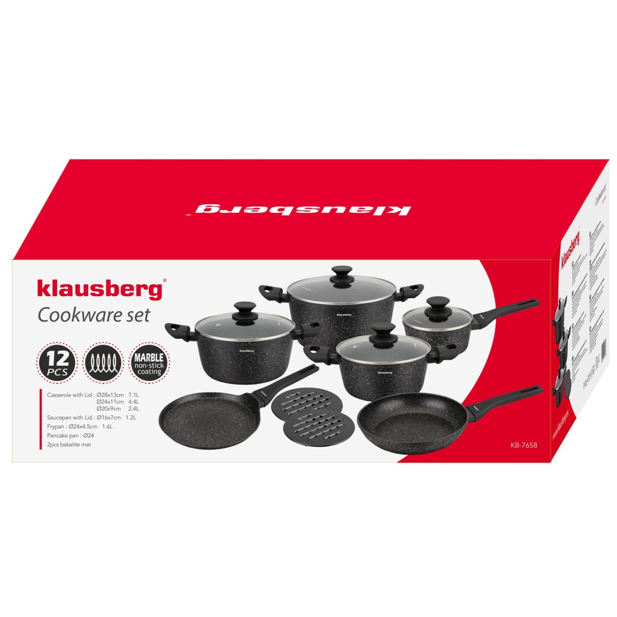 Komplet garnków z marmurkową powłoką nieprzywierającą 12-ele KLAUSBERG
