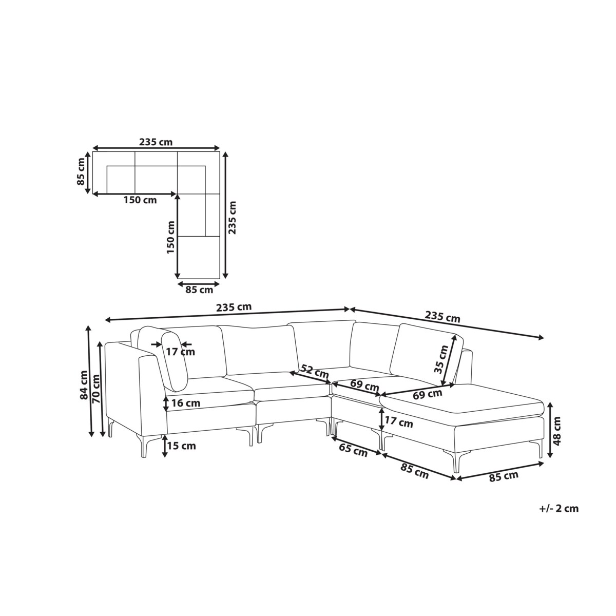 Narożnik modułowy 4-osobowy z otomaną welurowy lewostronny zielony EVJA