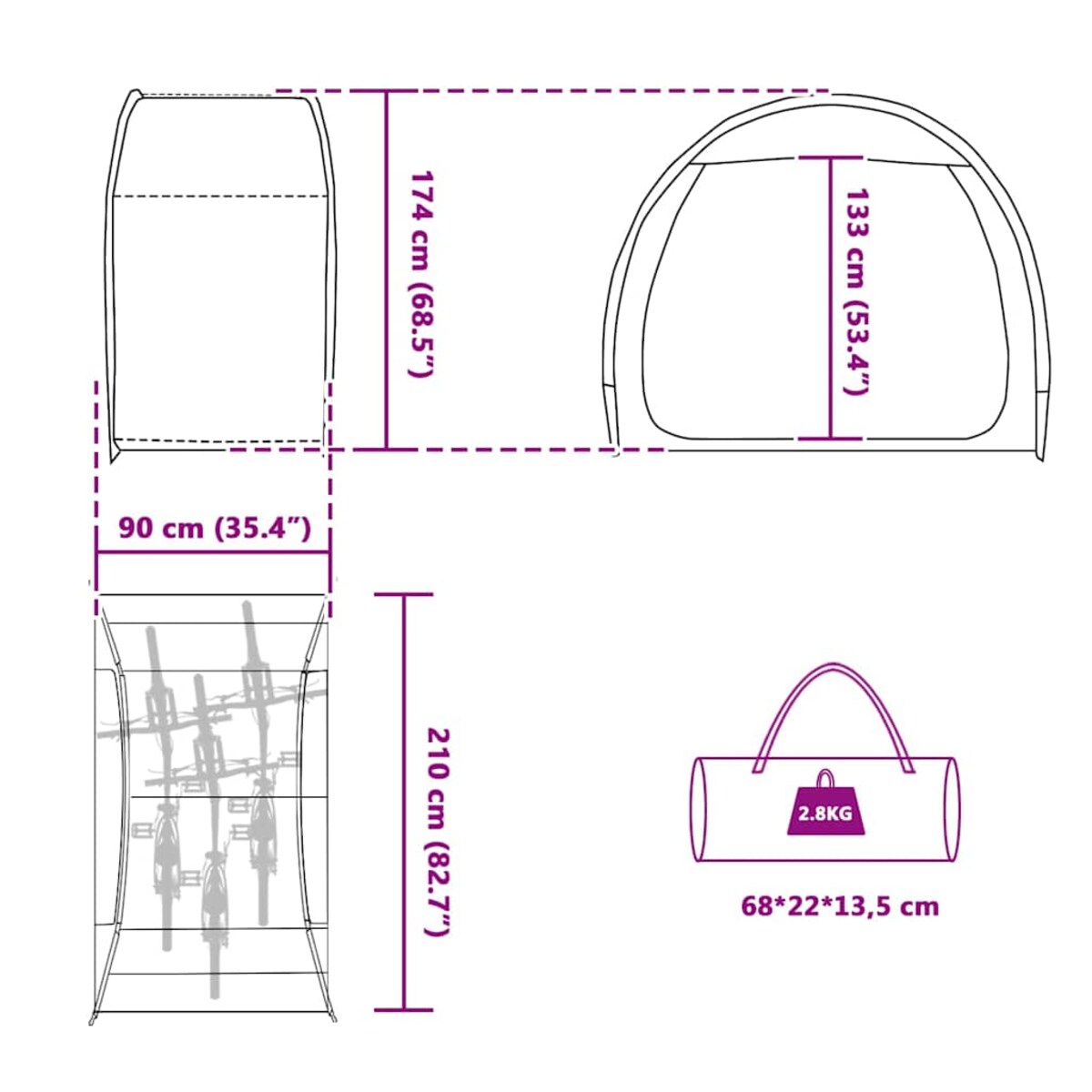 vidaXL Namiot do przechowywania rowerów Zielony 210 x 90 x 174 cm