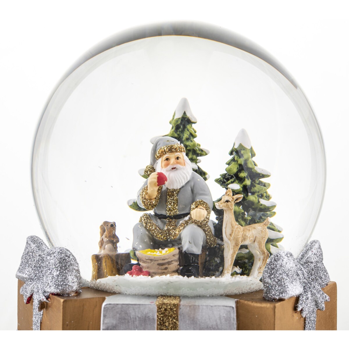 Szklana kula śnieżna z pozytywką 16x11x11 cm Mikołaj wśród zwierząt