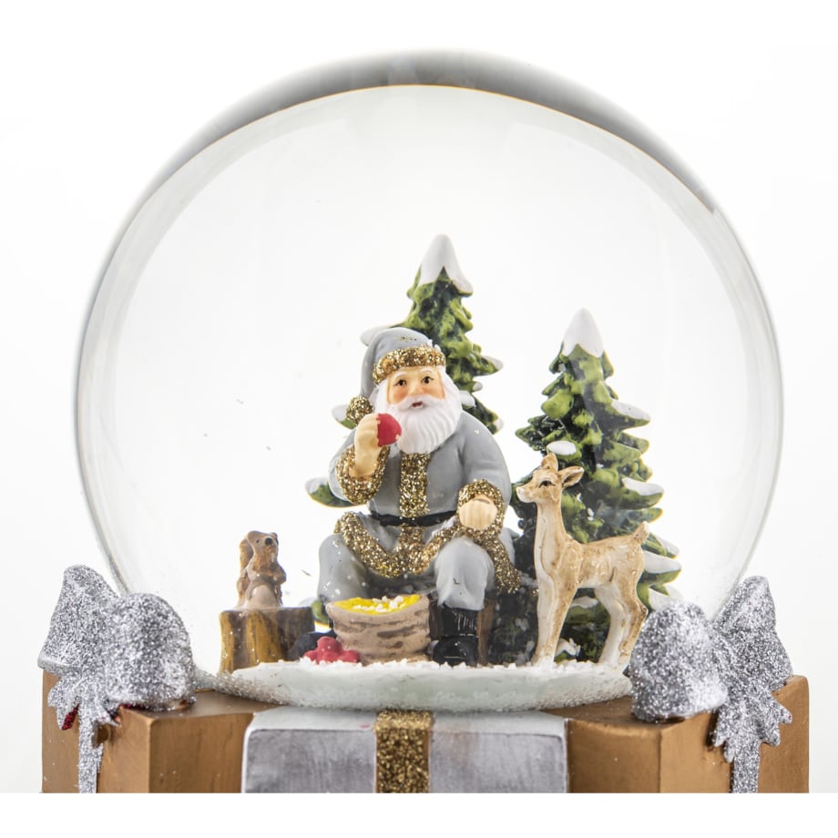 Szklana kula śnieżna z pozytywką 16x11x11 cm Mikołaj wśród zwierząt
