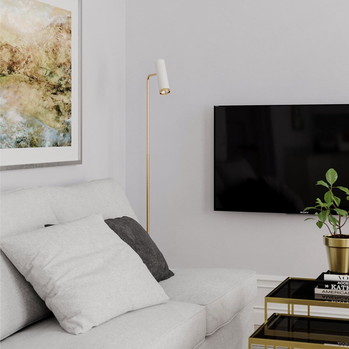 Regulowana lampa stojąca Puls metalowa tuba biała złota