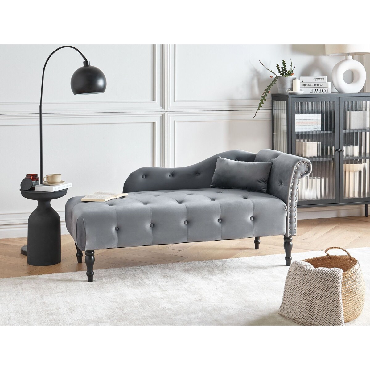 Szezlong prawostronny IVRY Welur Szary