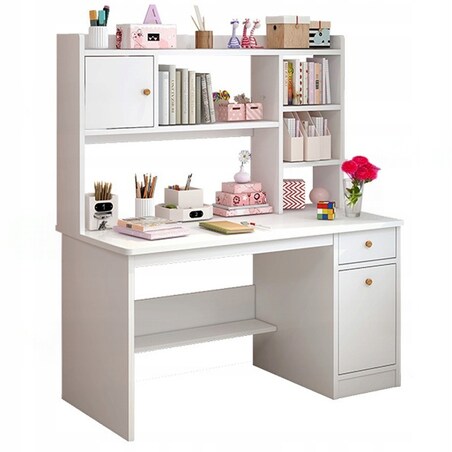 Biurko komputerowe białe loft pod laptop komputer skandynawski z 7 półkami