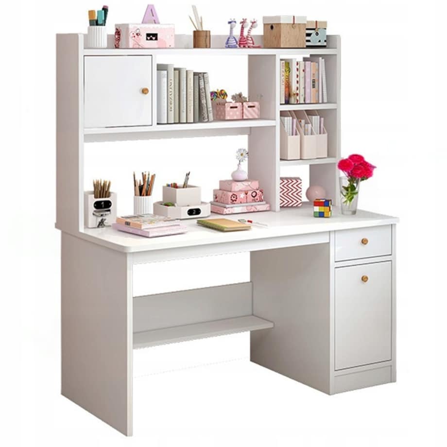 Biurko komputerowe białe loft pod laptop komputer skandynawski z 7 półkami