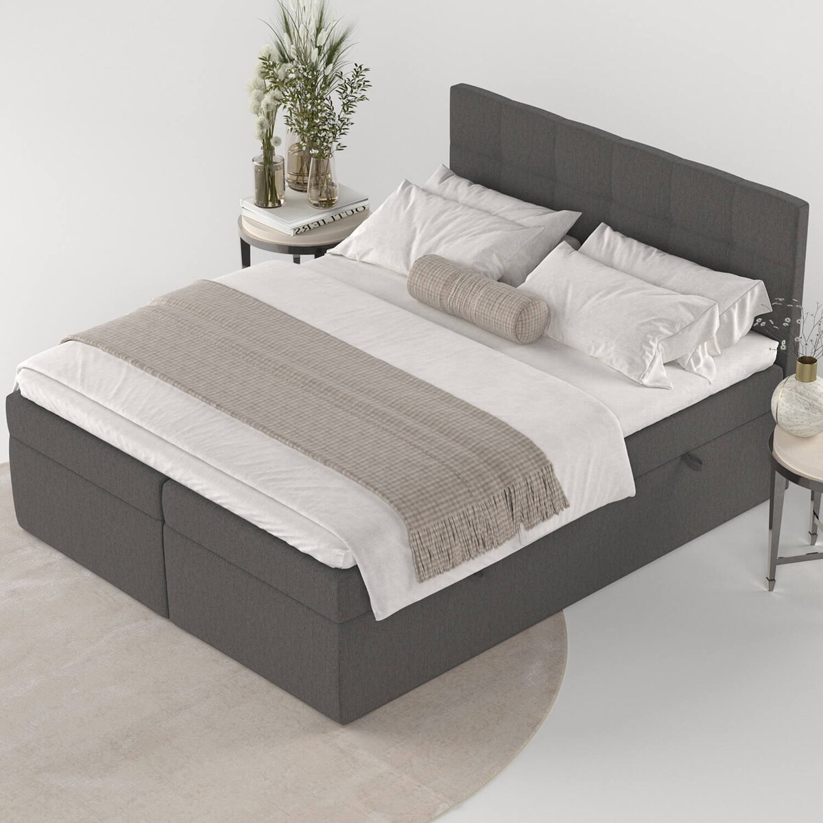 Łóżko tapicerowane LEAN 140x200 z pojemnikiem, Szary, tkanina Inari 96