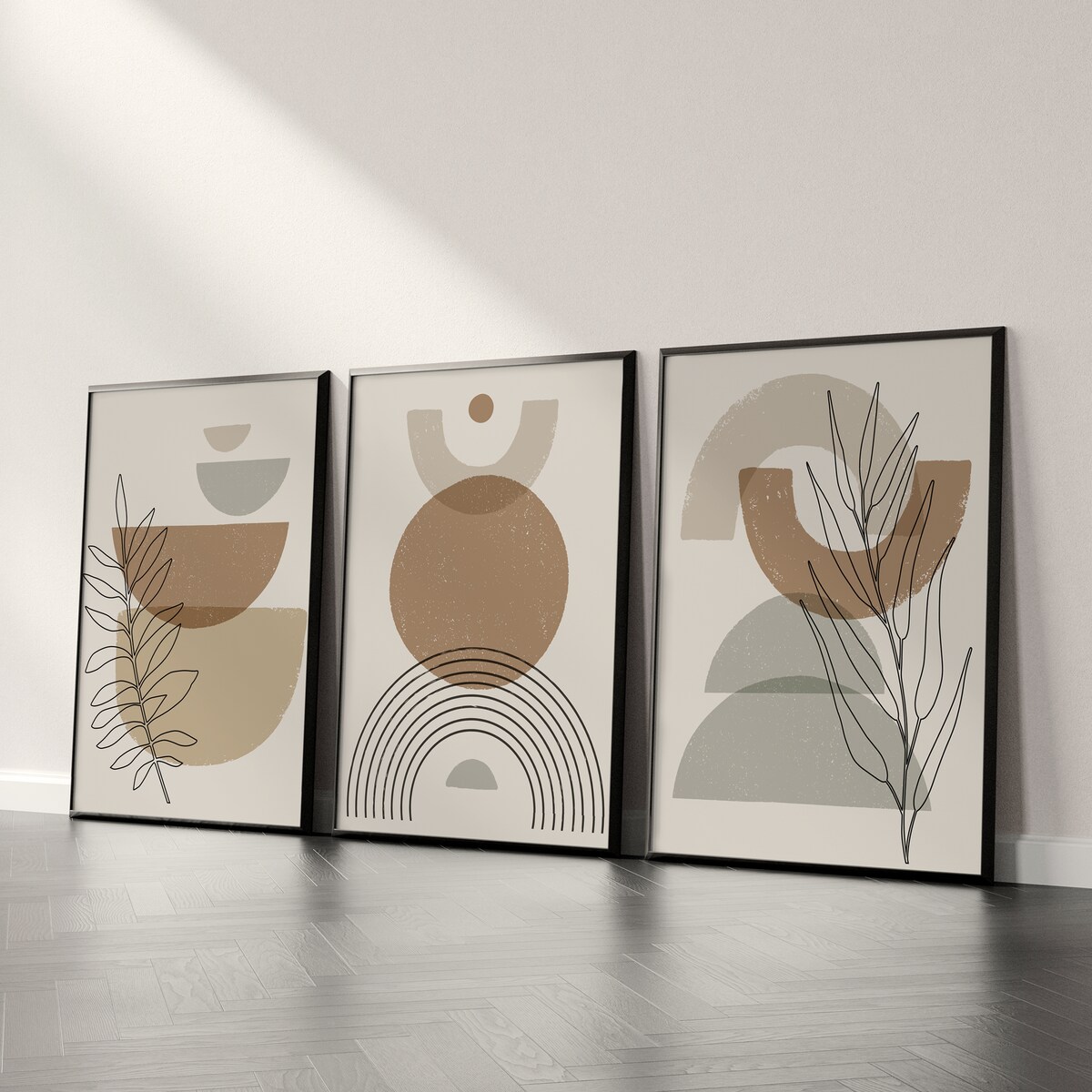 ZESTAW 3X PLAKAT W RAMIE FIGURY GEOMETRYCZNE STYL BOHO MINIMALIZM 30x40cm