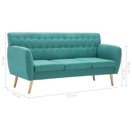 vidaXL 3-osobowa sofa tapicerowana tkaniną, 172x70x82 cm, zielona