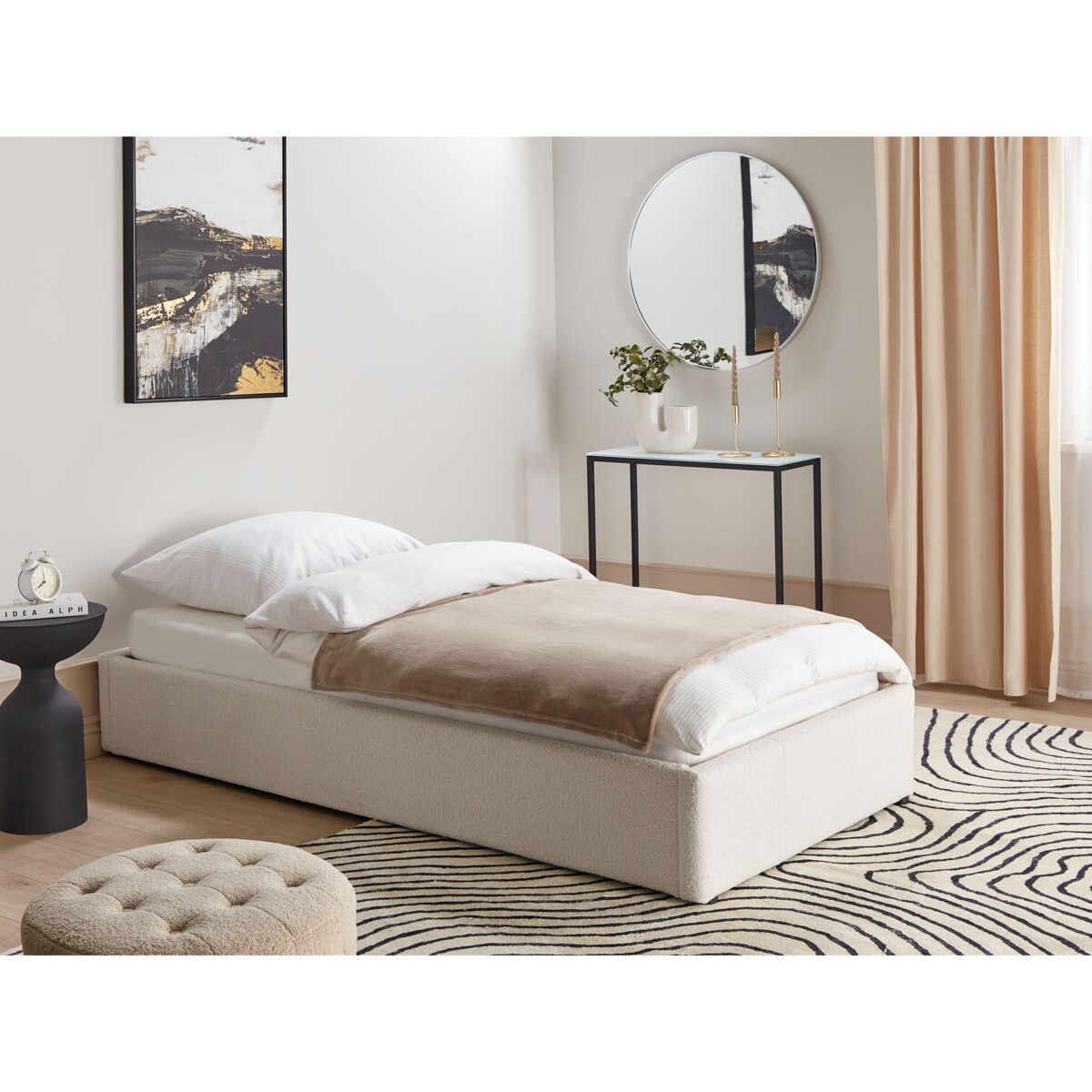 Łóżko z pojemnikiem boucle 90 x 200 cm złamana biel DINAN