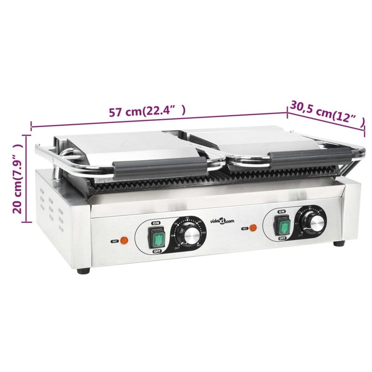 vidaXL Podwójny opiekacz do panini, żebrowany, 3600 W, 57x30,5x20 cm
