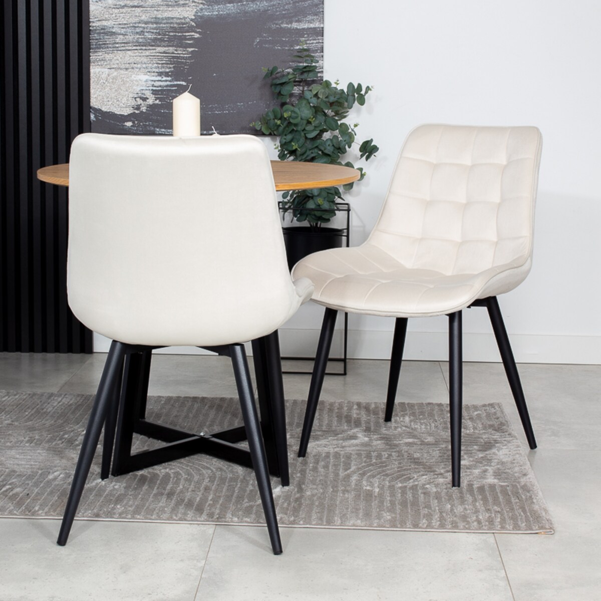 Krzesło tapicerowane welurowe pikowane do salonu jadalni beżowe