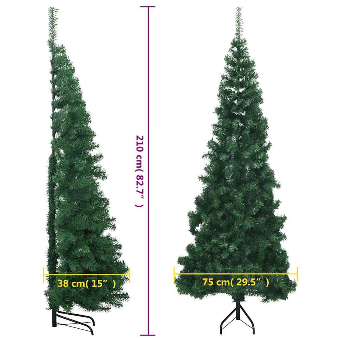 vidaXL Sztuczna choinka narożna, zielona, 210 cm, PVC