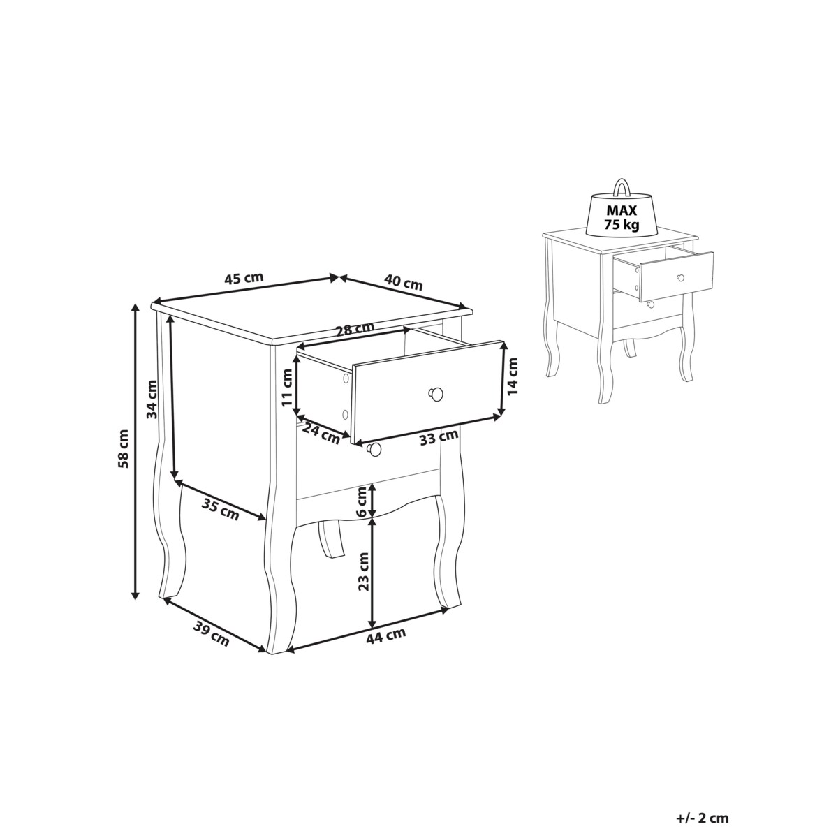 Szafka nocna 2 szuflady Biały LANE