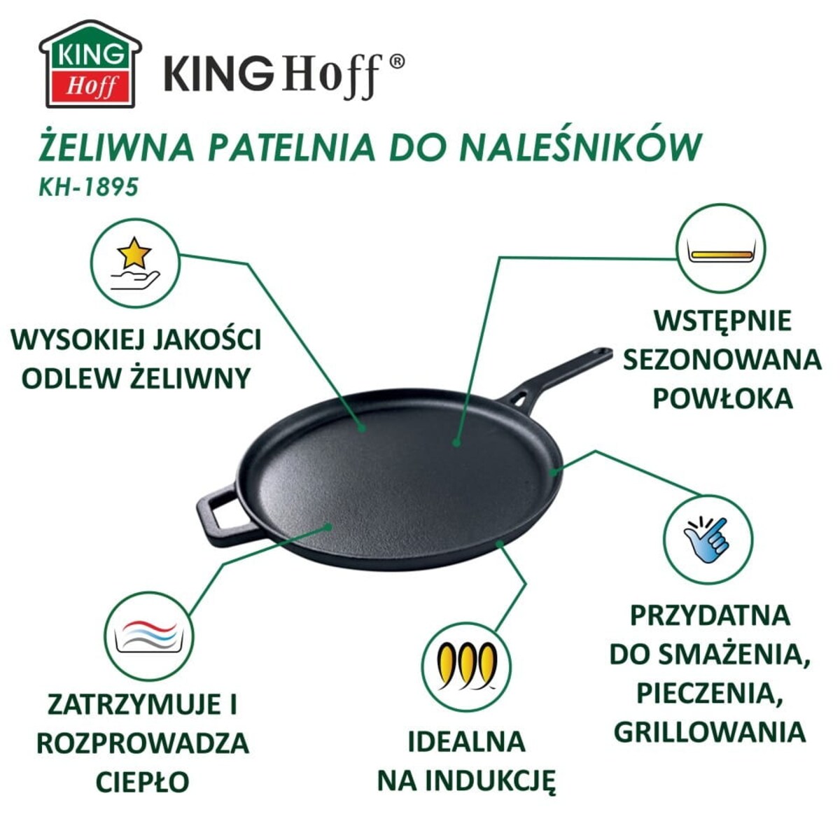 Patelnia naleśnikowa żeliwna 29 cm do naleśników indukcja na gaz KINGHOFF