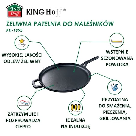 Patelnia naleśnikowa żeliwna 29 cm do naleśników indukcja na gaz KINGHOFF