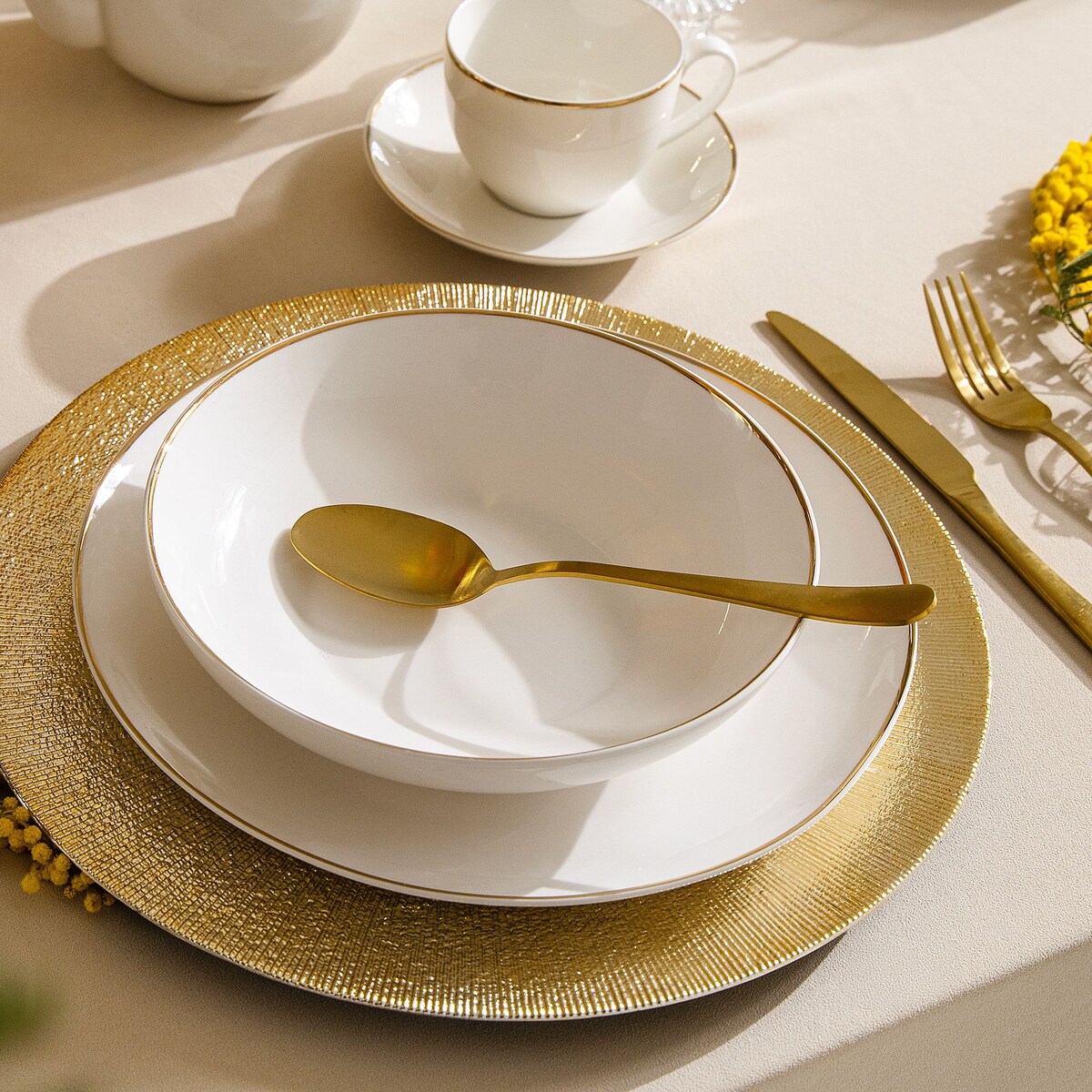 KONSIMO AD BELLA, Talerz głęboki 6 szt., kolor ecru/złoty