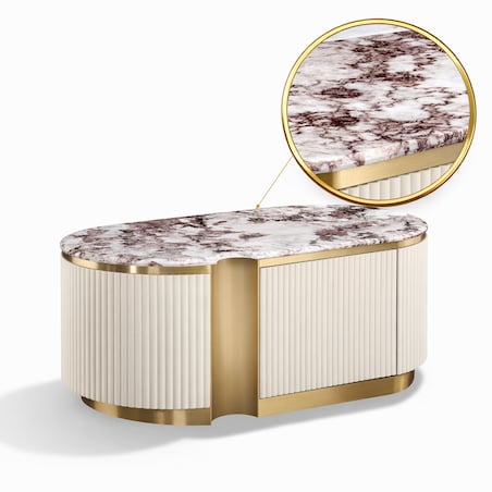 Stolik kawowy glamour kremowo złoty Nutris 122x60x45 ryflowany